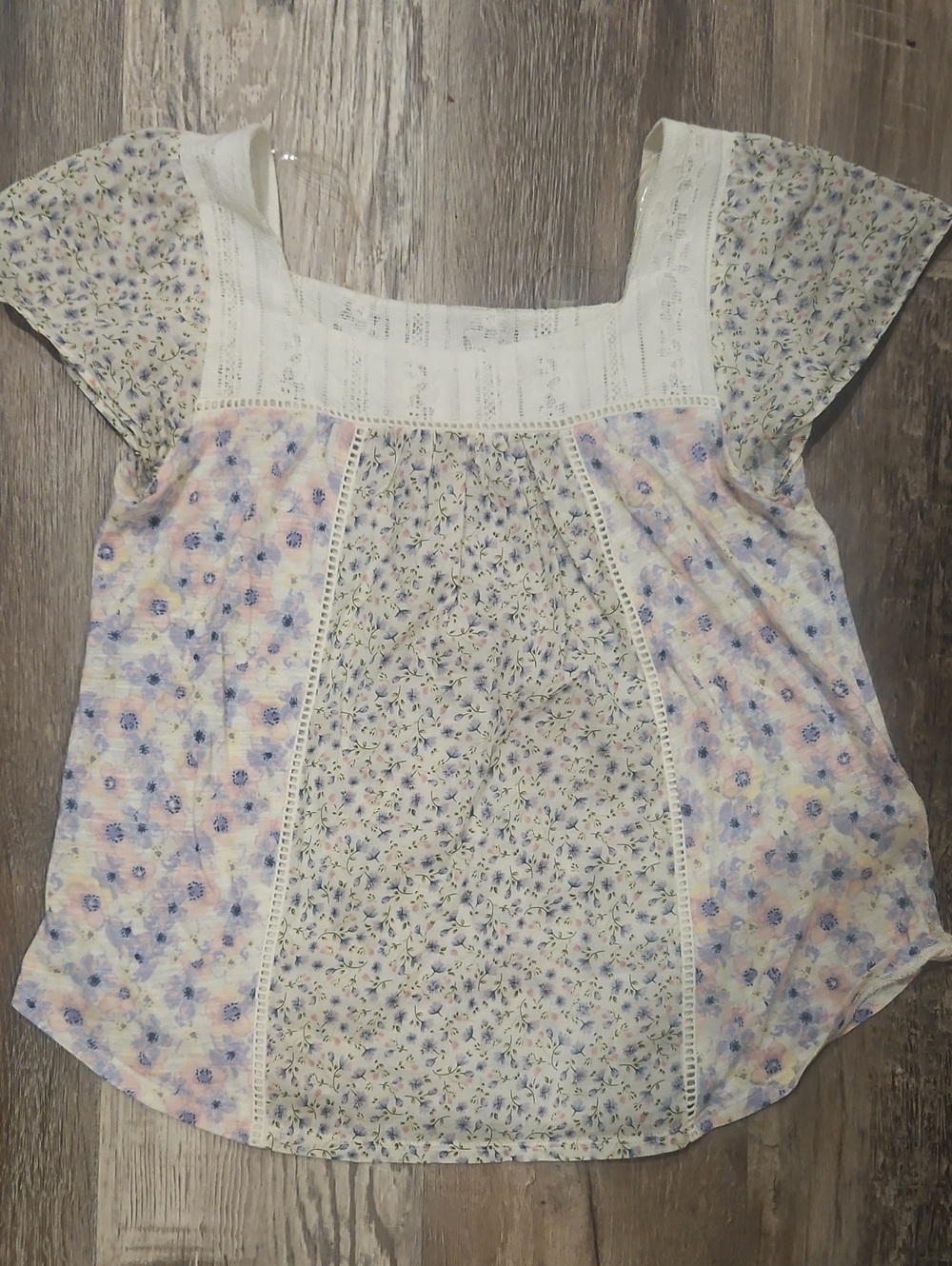 Rewind Off-White Lace Top with Pastel Floral Trim